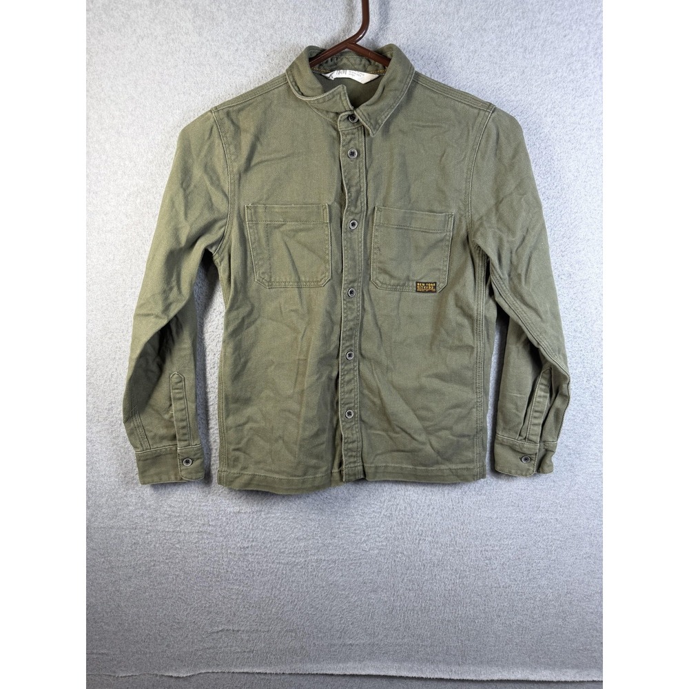 H&M Shirt Boys 12 Green Twill Button Up Long Sleeve Cotton Casual Logo